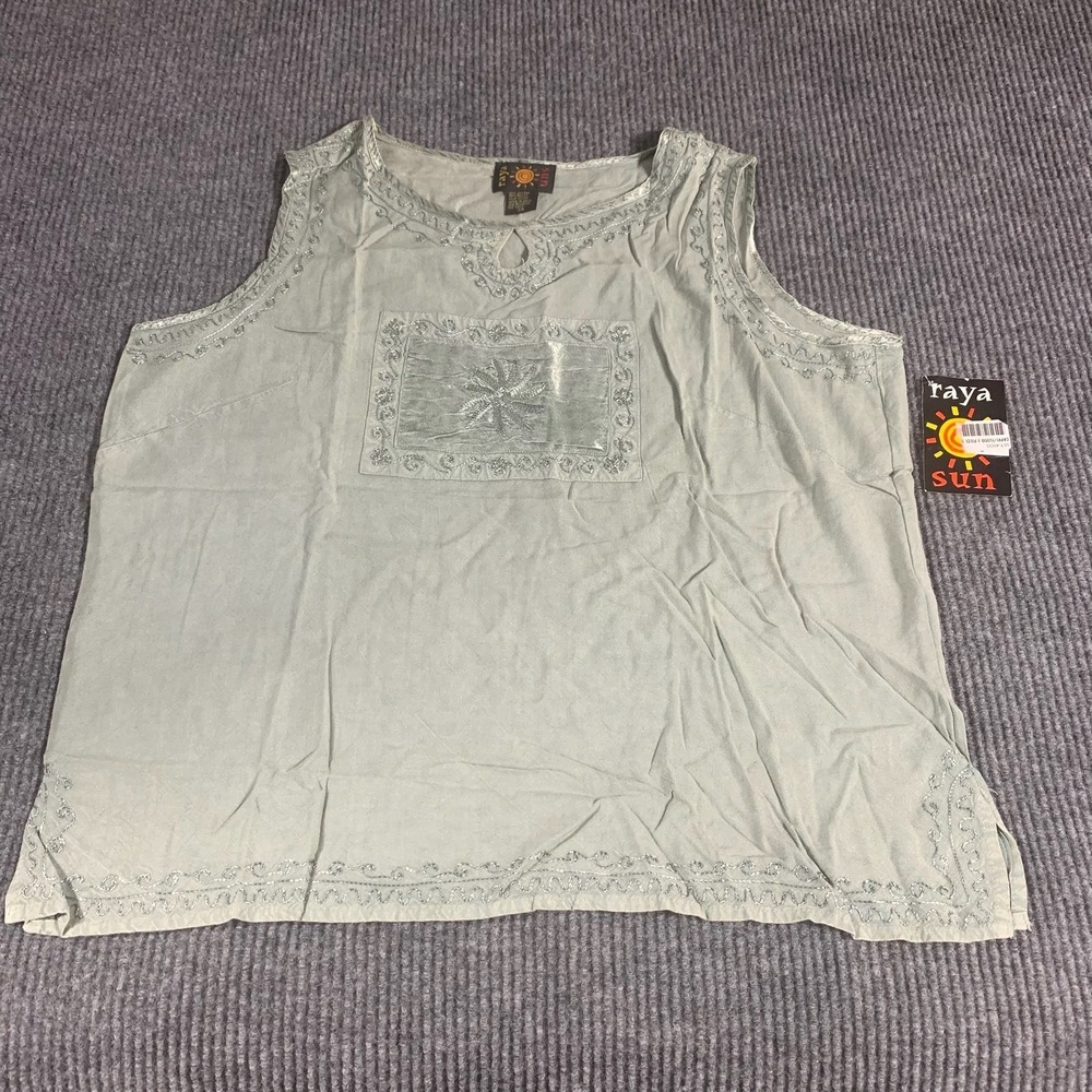Raya Sun Tank Top Womens 3X Embroidered Sleeveless Boho Floral Festival Tunic